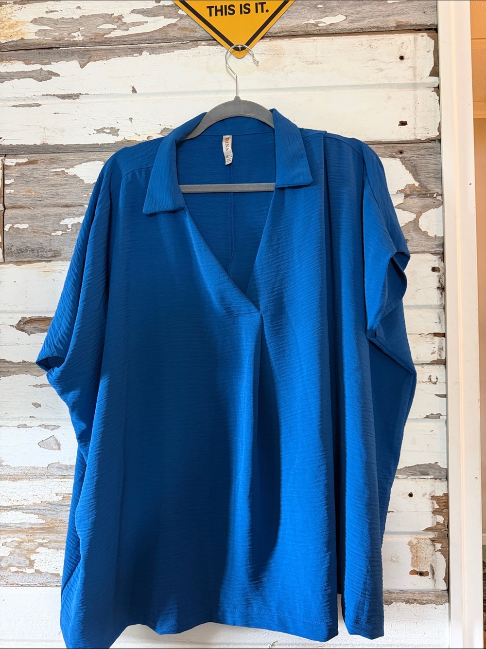 Zenana Outfitters Royal Blue Relaxed V-Neck Collared Tunic